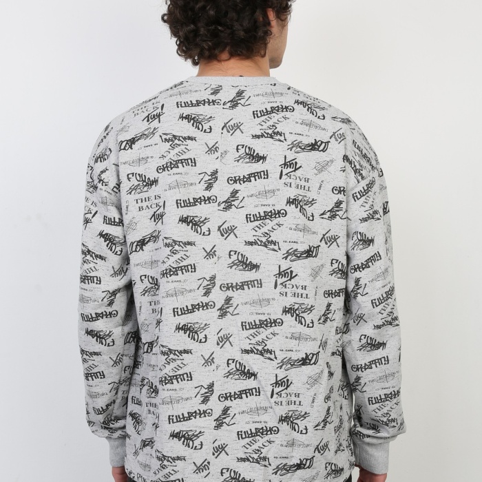 İki İplik Yazı Baskılı Oversize Erkek Günlük Sweatshirt