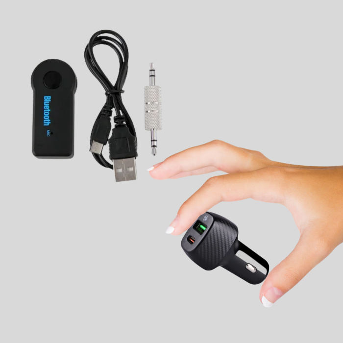 AUX Bluetooth Adaptör ve 38W Hızlı Araç Şarj Cihazı Seti