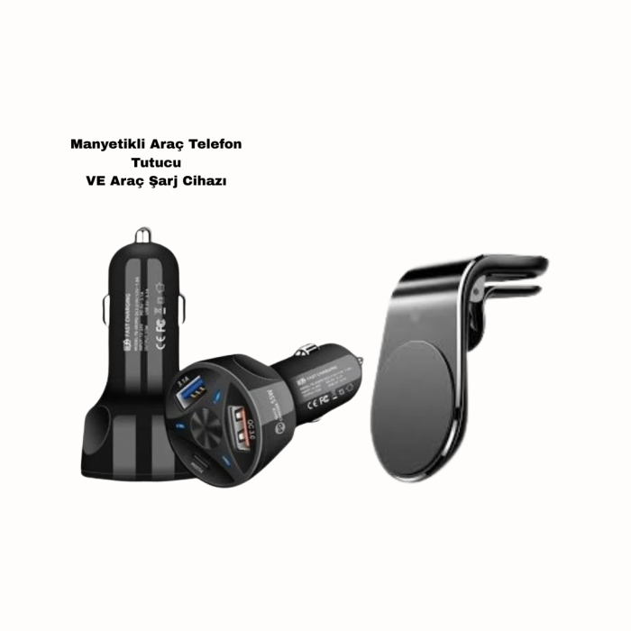 360° Döner Telefon Tutucu ve 55W Hızlı Araç Şarj Aksesuar Seti