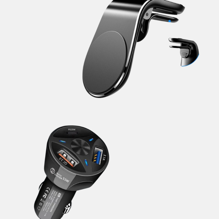 Araç İçi Telefon Tutucu + Quick Charge 3.0 Araç Şarj Cihazı Seti