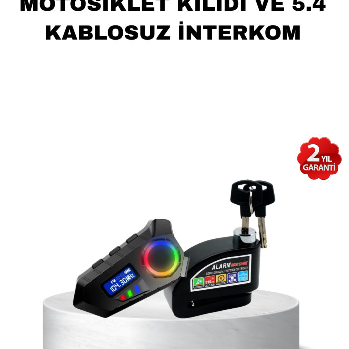 Bluetooth 5.4 İntercom ve Alarmlı Disk Kilidi Seti Güçlü Ses ve Güvenlik