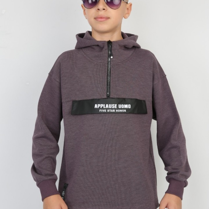 Yarım Fermuarlı Kapşonlu Baskılı Erkek Çocuk Günlük Sweatshirt