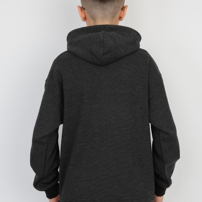 Yarım Fermuarlı Kapşonlu Baskılı Erkek Çocuk Günlük Sweatshirt