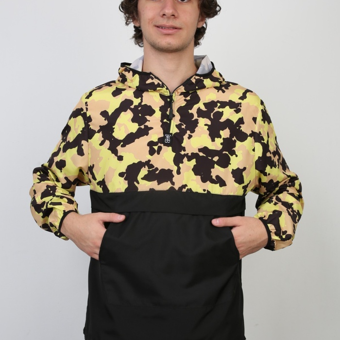 Yarım Fermuarlı Kamuflaj Desenli Kapüşonlu İnce Erkek Spor Günlük Mevsimlik Mont