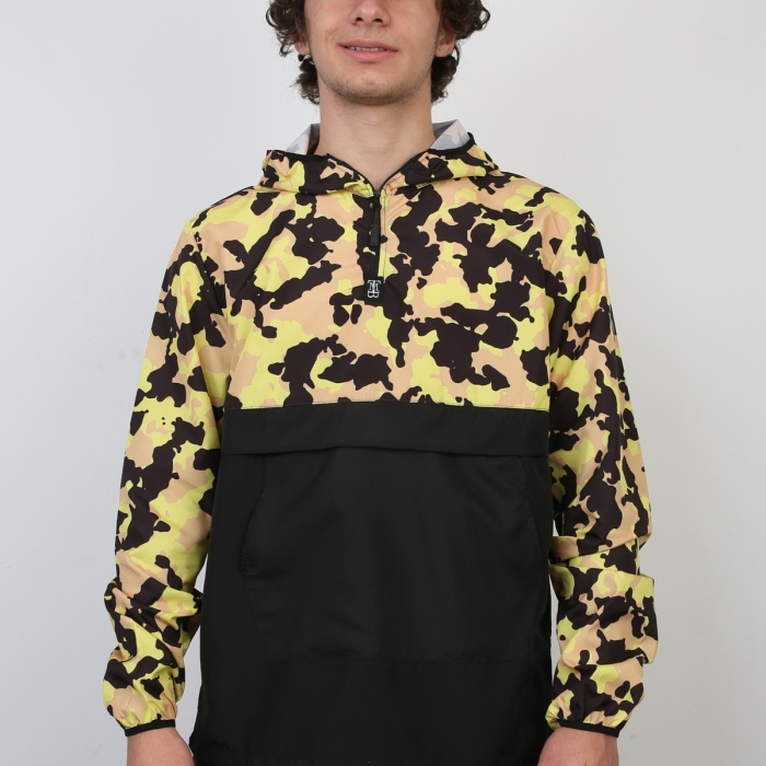 Yarım Fermuarlı Kamuflaj Desenli Kapüşonlu İnce Erkek Spor Günlük Mevsimlik Mont