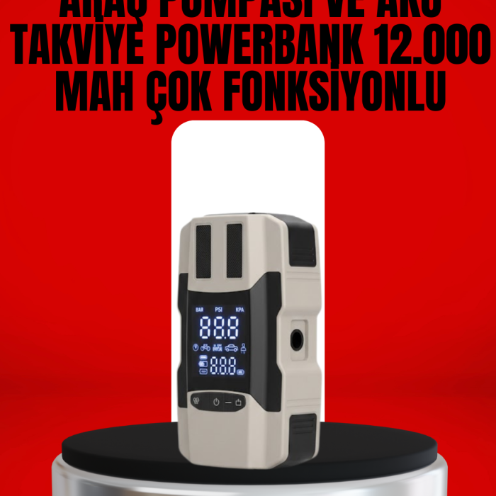 Dijital Ekranlı Araç Pompası Akü Takviye Powerbank 12.000 mAh