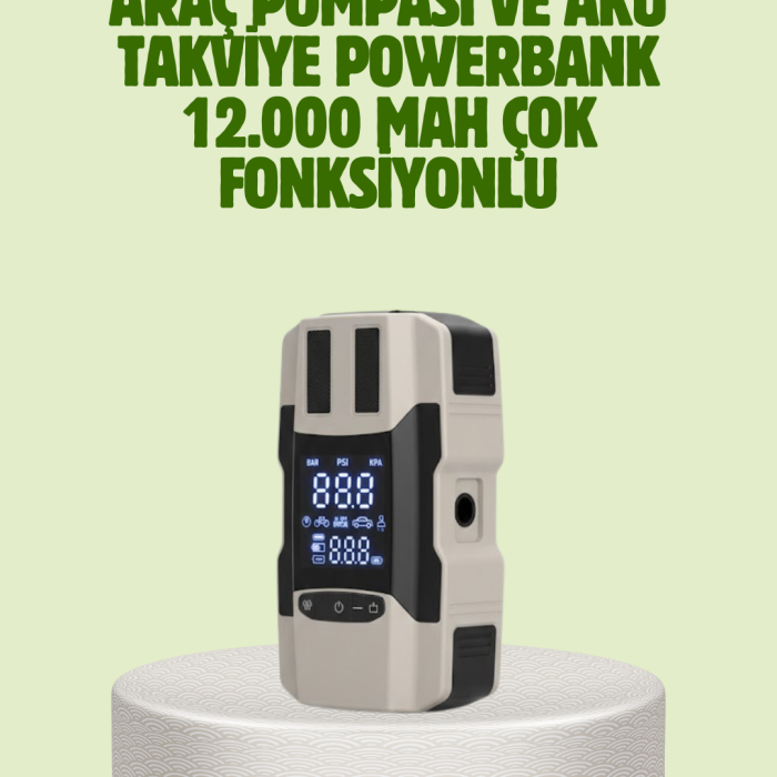 Araç Akü Takviye Cihazı ve Lastik Şişirme Pompası 12.000 mAh