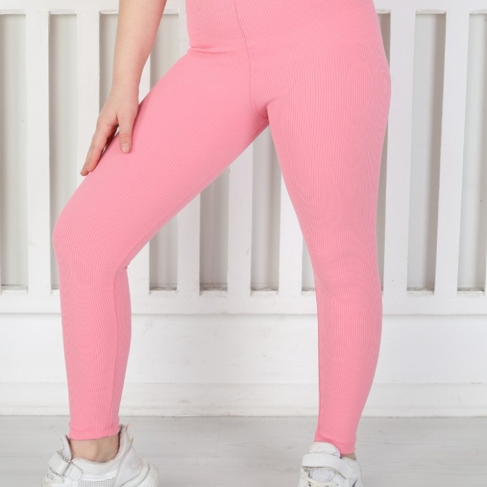 Dar Paça Birinci Kalite Fitilli Kumaş Pembe Kız Çocuk Günlük Tayt