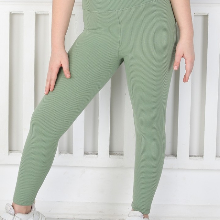 Dar Paça Birinci Kalite Fitilli Kumaş Yeşil Kız Çocuk Günlük Tayt