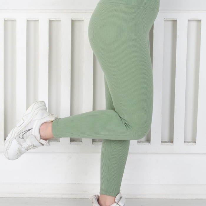 Dar Paça Birinci Kalite Fitilli Kumaş Yeşil Kız Çocuk Günlük Tayt