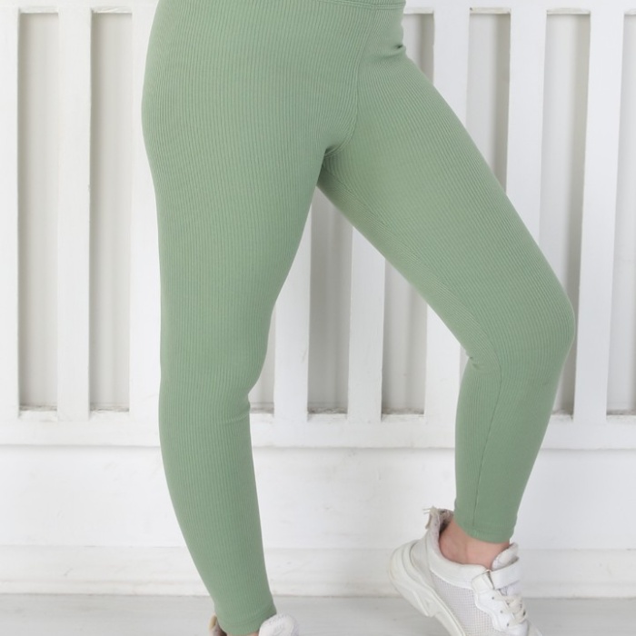 Dar Paça Birinci Kalite Fitilli Kumaş Yeşil Kız Çocuk Günlük Tayt