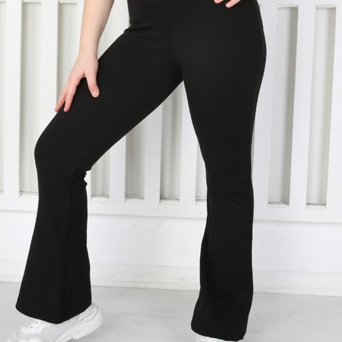 İspanyol Paça Birinci Kalite Fitilli Kumaş Siyah Kız Çocuk Günlük Tayt