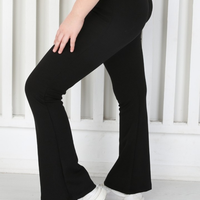 İspanyol Paça Birinci Kalite Fitilli Kumaş Siyah Kız Çocuk Günlük Tayt