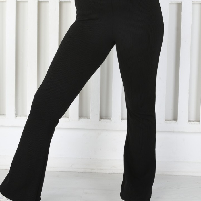 İspanyol Paça Birinci Kalite Fitilli Kumaş Siyah Kız Çocuk Günlük Tayt