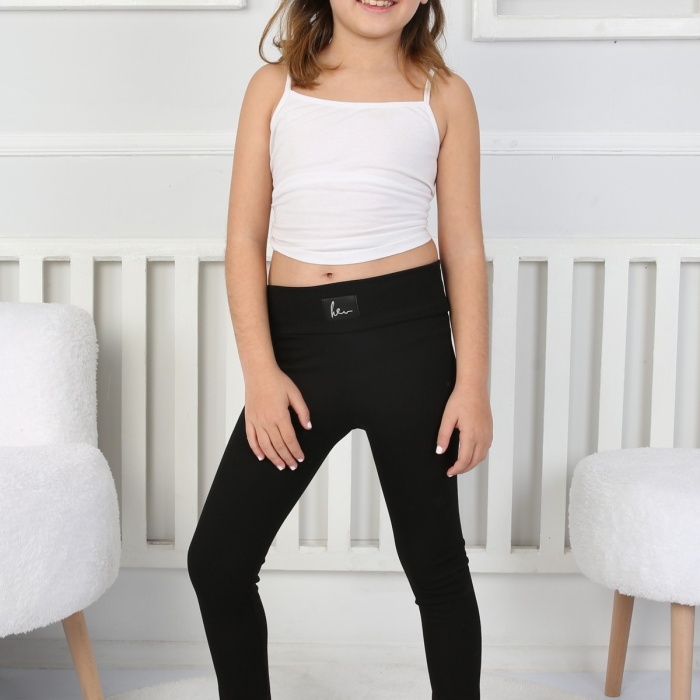 Şardonlu Fitilli Kumaş Arma Detaylı Kız Çocuk Günlük Tayt