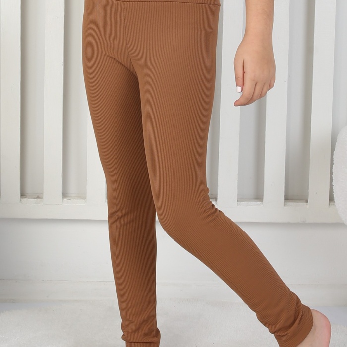 Şardonlu Fitilli Kumaş Arma Detaylı Kız Çocuk Günlük Tayt