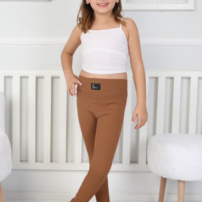 Şardonlu Fitilli Kumaş Arma Detaylı Kız Çocuk Günlük Tayt