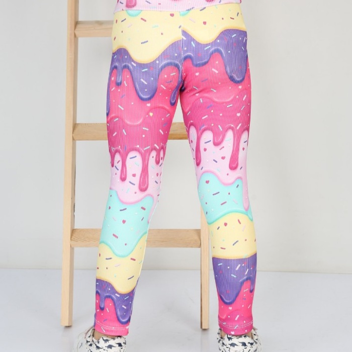 Şardonlu Fitilli Kumaş Baskılı Sarı Kız Çocuk Günlük Tayt