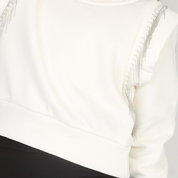 Üç İplik Şardonlu Omuz Detaylı Kız Çocuk Günlük Crop Sweatshirt