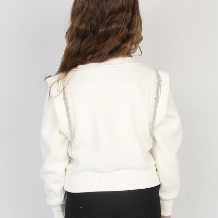 Üç İplik Şardonlu Omuz Detaylı Kız Çocuk Günlük Crop Sweatshirt