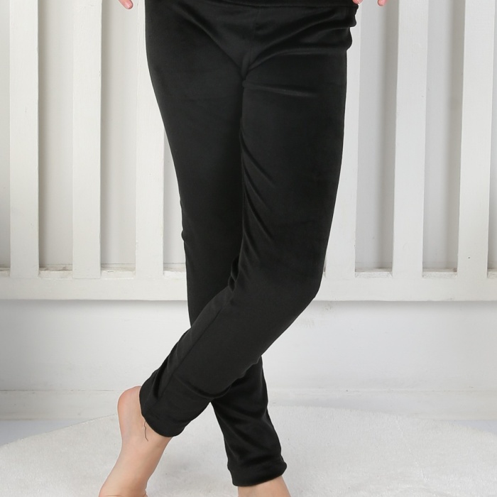 Likralı Kadife Kumaş Arma Detaylı Kız Çocuk Günlük Tayt