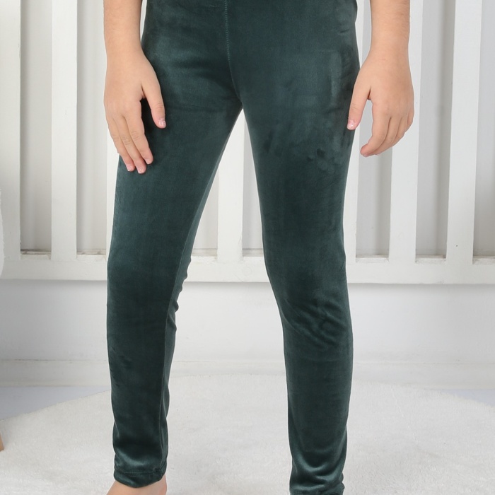 Likralı Kadife Kumaş Arma Detaylı Kız Çocuk Günlük Tayt