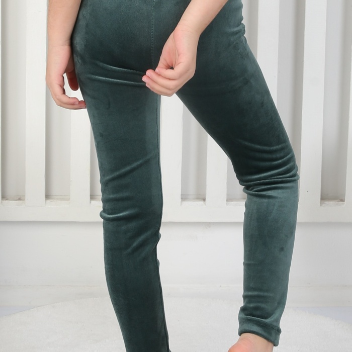 Likralı Kadife Kumaş Arma Detaylı Kız Çocuk Günlük Tayt