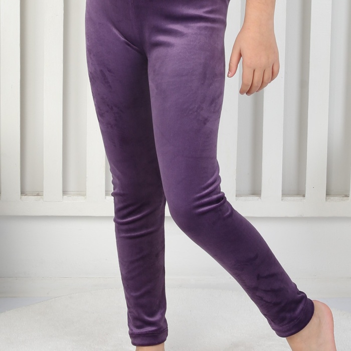 Likralı Kadife Kumaş Arma Detaylı Kız Çocuk Günlük Tayt