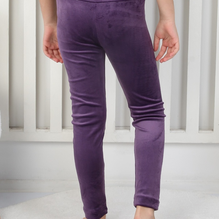 Likralı Kadife Kumaş Arma Detaylı Kız Çocuk Günlük Tayt