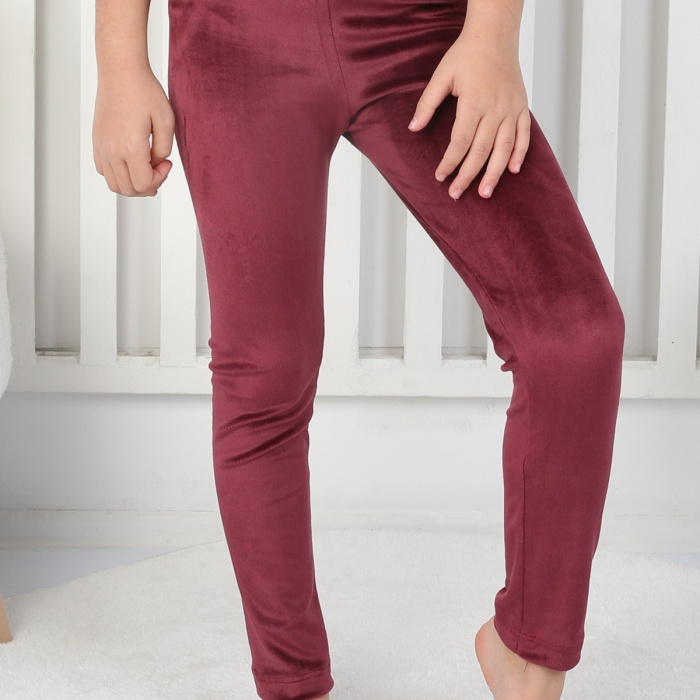 Likralı Kadife Kumaş Arma Detaylı Kız Çocuk Günlük Tayt