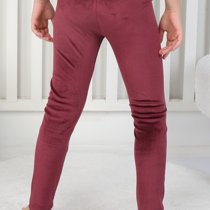 Likralı Kadife Kumaş Arma Detaylı Kız Çocuk Günlük Tayt