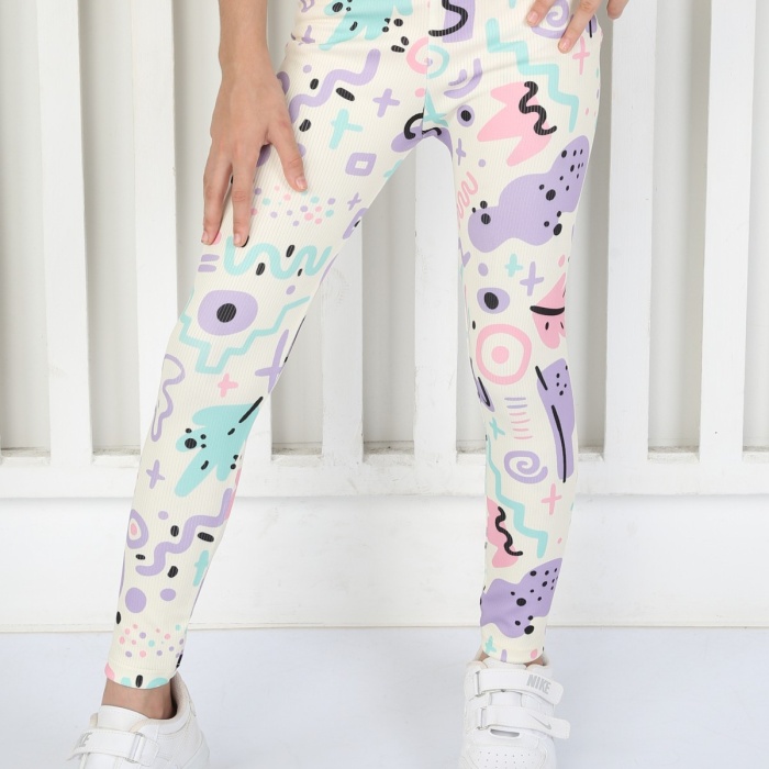 Şardonsuz Fitilli Kumaş Baskılı Kız Çocuk Günlük Tayt