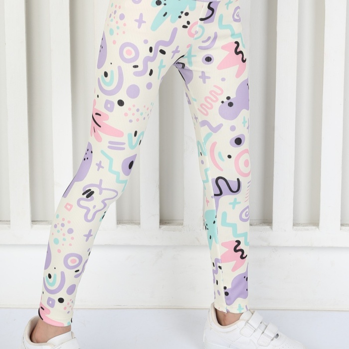 Şardonsuz Fitilli Kumaş Baskılı Kız Çocuk Günlük Tayt