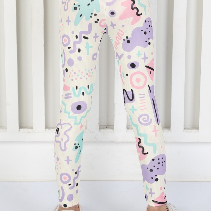 Şardonsuz Fitilli Kumaş Baskılı Kız Çocuk Günlük Tayt