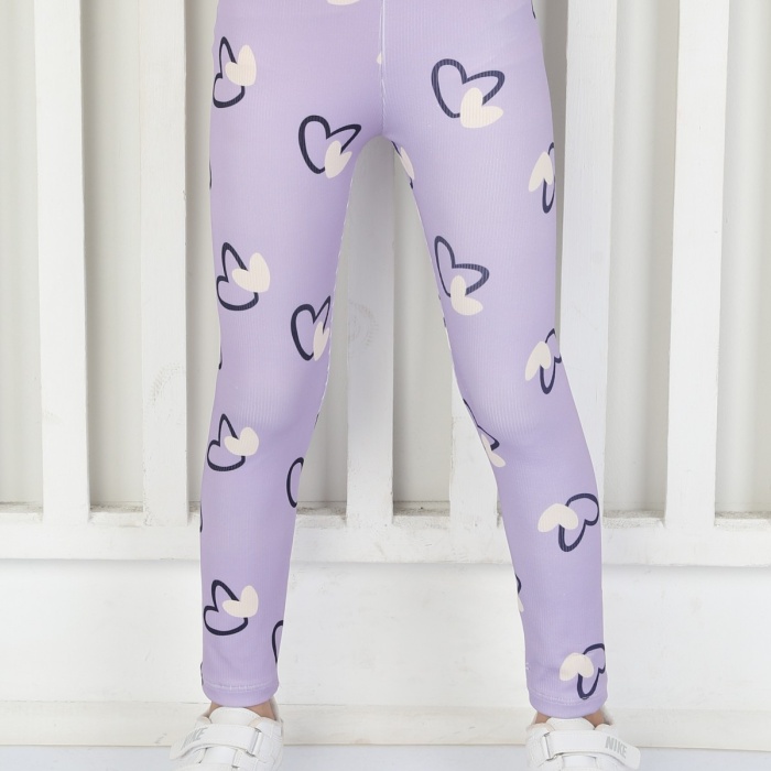 Şardonsuz Fitilli Kumaş Baskılı Kız Çocuk Günlük Tayt