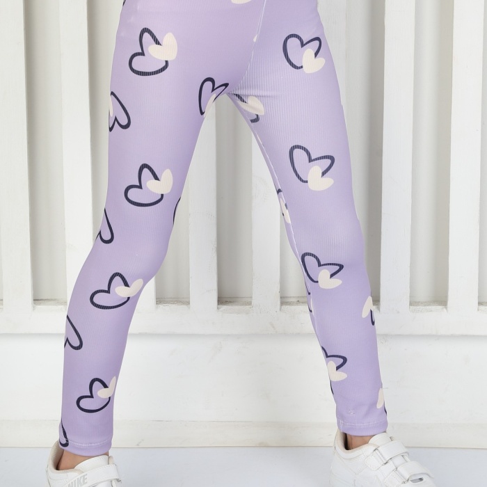 Şardonsuz Fitilli Kumaş Baskılı Kız Çocuk Günlük Tayt