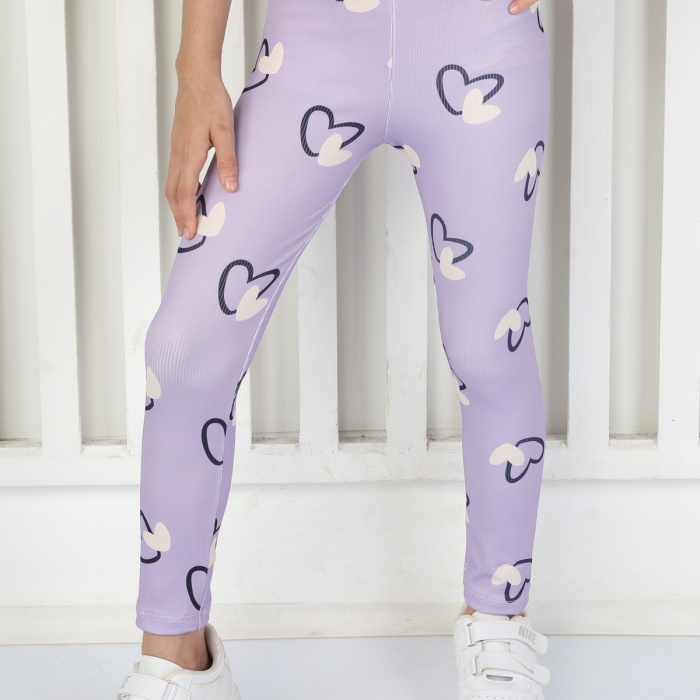 Şardonsuz Fitilli Kumaş Baskılı Kız Çocuk Günlük Tayt