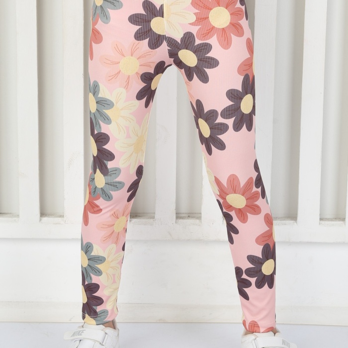 Şardonsuz Fitilli Kumaş Baskılı Kız Çocuk Günlük Tayt