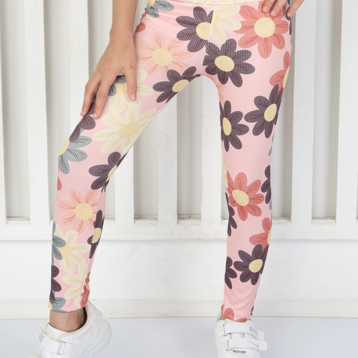 Şardonsuz Fitilli Kumaş Baskılı Kız Çocuk Günlük Tayt