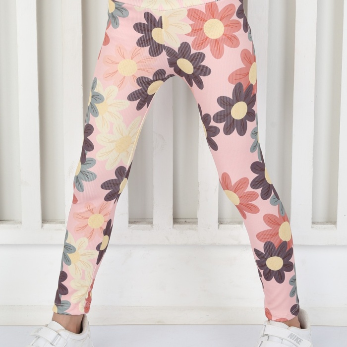 Şardonsuz Fitilli Kumaş Baskılı Kız Çocuk Günlük Tayt