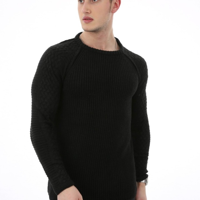 Düz Sıfır Yaka Kalın Kışlık Erkek Günlük Triko Kazak