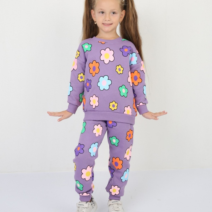 Üç İplik Şardonlu Yıldız Baskılı Kız Çocuk Günlük Takım