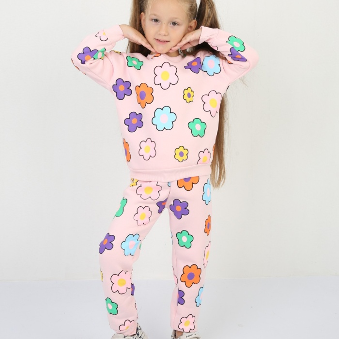 Üç İplik Şardonlu Yıldız Baskılı Kız Çocuk Günlük Takım