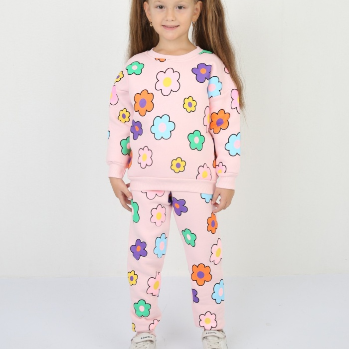 Üç İplik Şardonlu Yıldız Baskılı Kız Çocuk Günlük Takım