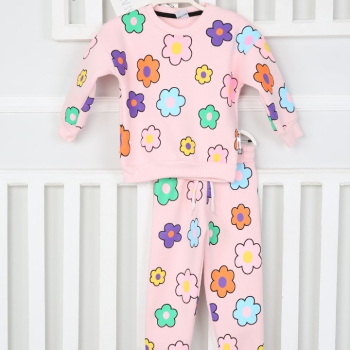 Üç İplik Şardonlu Yıldız Baskılı Kız Çocuk Günlük Takım