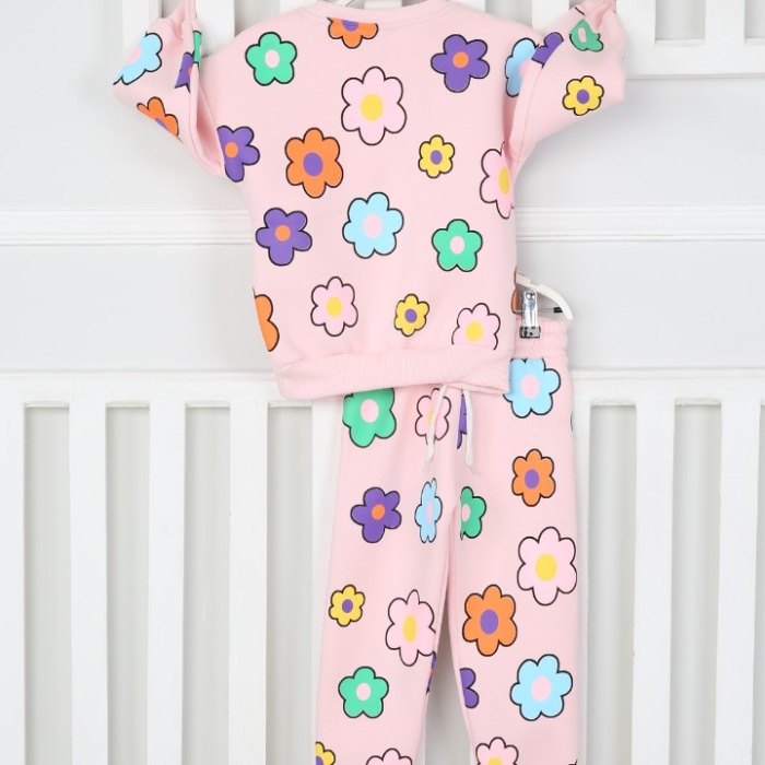 Üç İplik Şardonlu Yıldız Baskılı Kız Çocuk Günlük Takım