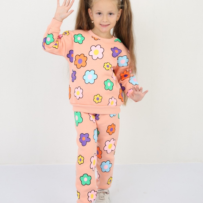 Üç İplik Şardonlu Yıldız Baskılı Kız Çocuk Günlük Takım