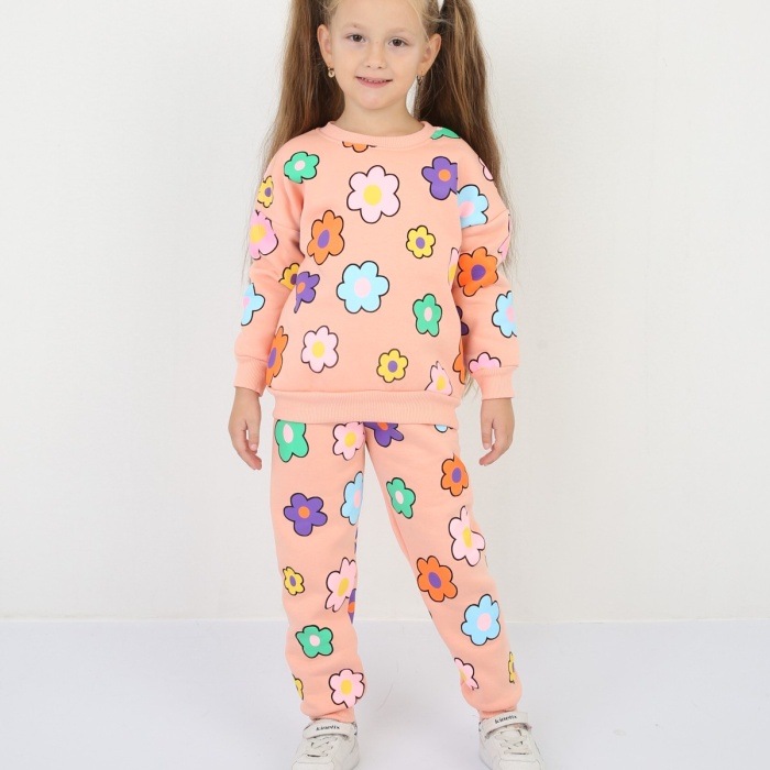 Üç İplik Şardonlu Yıldız Baskılı Kız Çocuk Günlük Takım