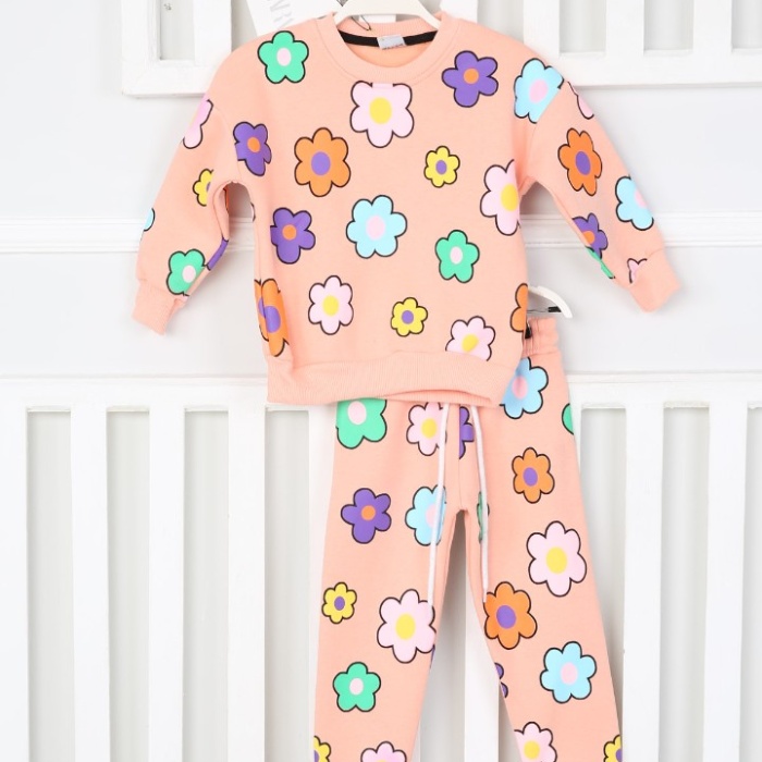 Üç İplik Şardonlu Yıldız Baskılı Kız Çocuk Günlük Takım