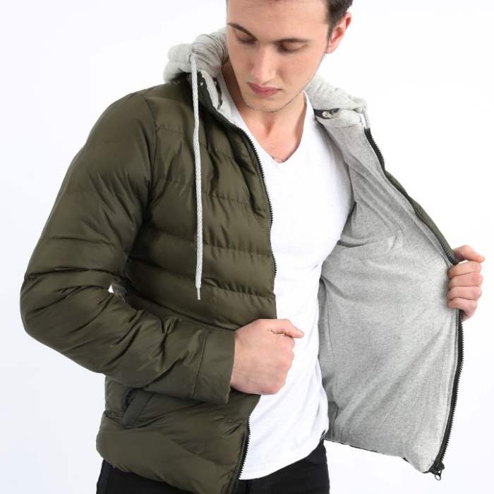 Çıkmalı Kapşonlu Yan Cepli Erkek Günlük Şişme Mont